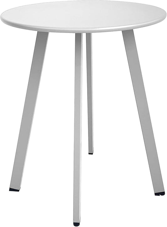 Meluvici Outdoor Side Table - Weather Resistant Patio Table, Round Metal Steel, Waterproof End Table for Garden, Balcony, Yard, White