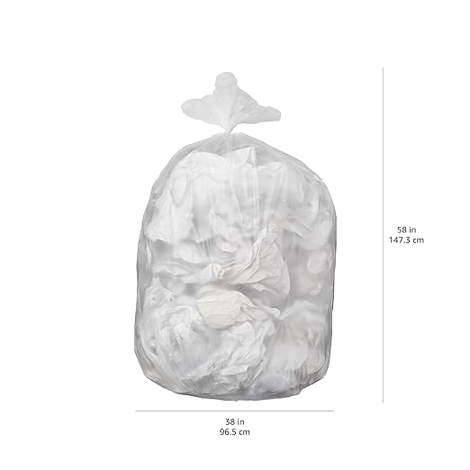 Amazon Basics 55 Gallon Trash Bags, Heavy-Duty Construction, Leak Resistant, Unscented, Clear, 50 Count (Previously AmazonCommercial brand)