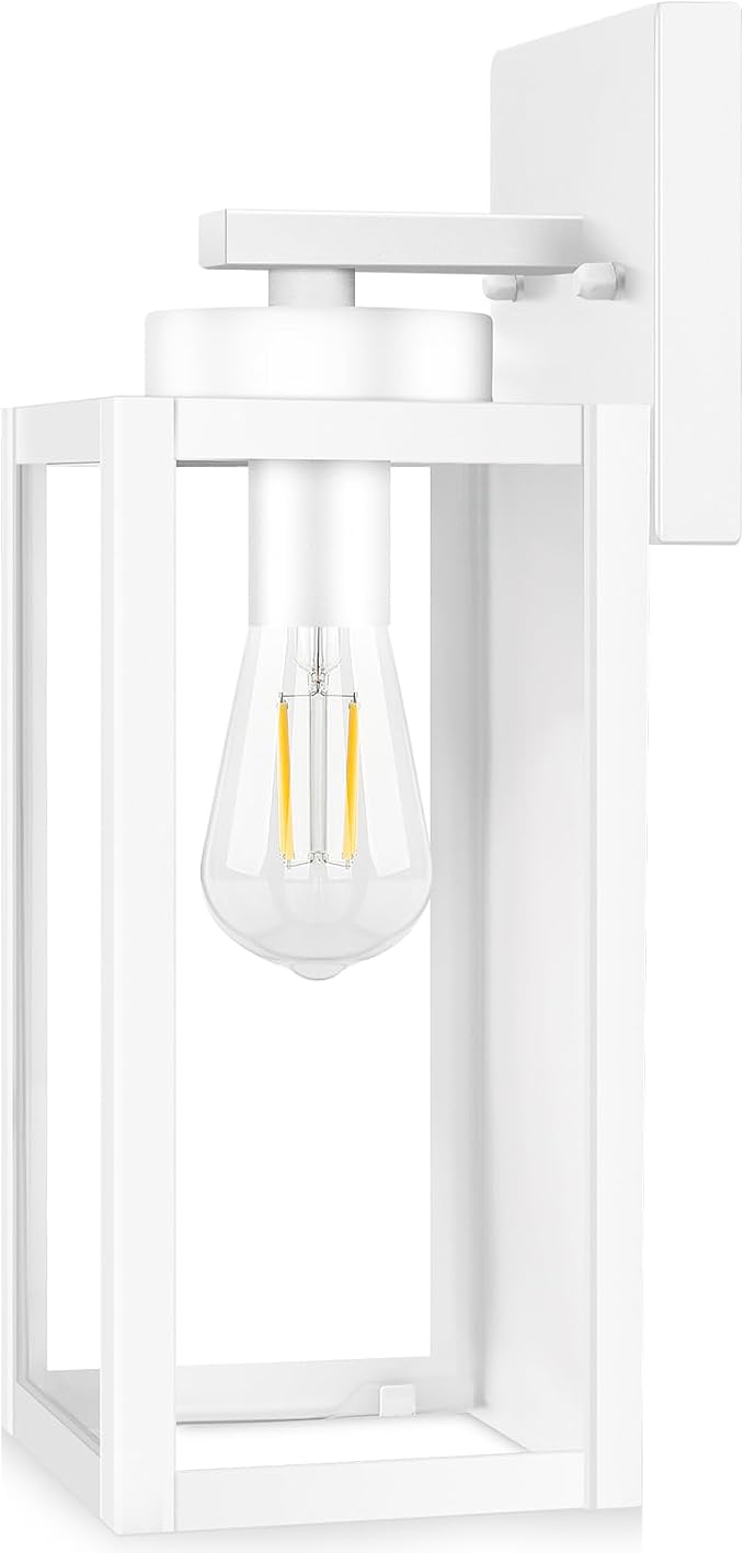 BesLowe Outdoor Wall Light Fixtures, Exterior Waterproof Wall Lanterns, White Porch Sconces Lighting with E26 Sockets & Glass Shades, Modern Wall Lamps for Patio Front Door Entryway