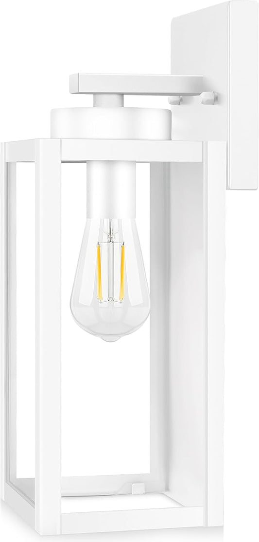 BesLowe Outdoor Wall Light Fixtures, Exterior Waterproof Wall Lanterns, White Porch Sconces Lighting with E26 Sockets & Glass Shades, Modern Wall Lamps for Patio Front Door Entryway