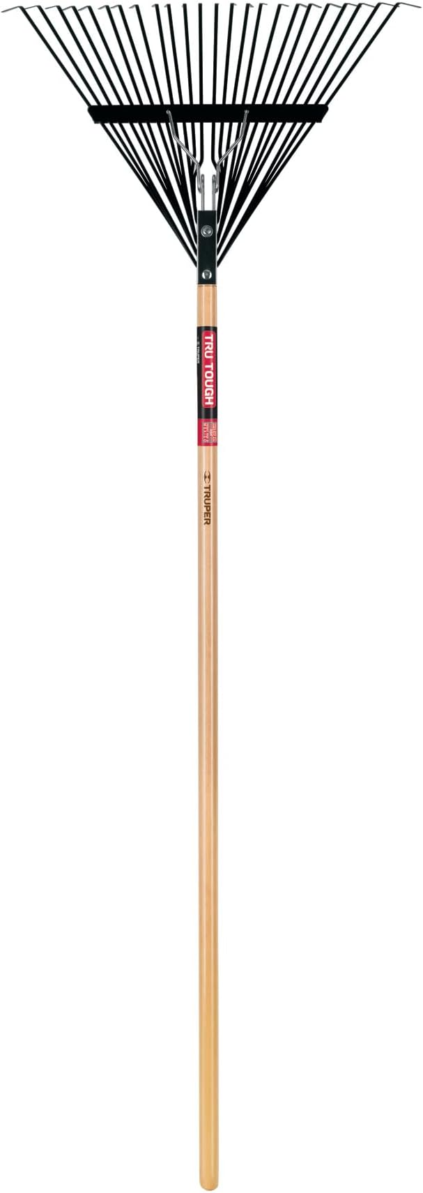 Truper TruPro Steel Leaf Rake, 24-Inch Head, 54-Inch Wood Handle - Garden Rakes Metal Heavy Duty - Yard Rakes - Lawn Rake for Leaves and Grass (Model EMX-24 / 30480)