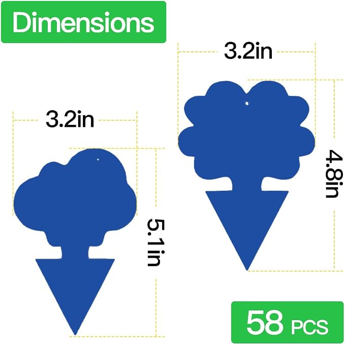 58 Pack Gnat Killer Sticky Traps for Plants - Blue Fungus Gnat Sticky Trap for Indoor Houseplants, Fruit Flies, Whiteflies, Aphids - Family Friendly Design, Flower and Cloud Shapes