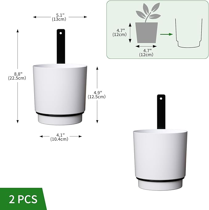 2 Pcs Wall Mounted Hanging Planter Vase for Indoor Outdoor Plants,Modern Metal Wall and Ceiling Hanging Flower Pot with Removable Flower Pot,Minimalist Decor for Herbs Succulents Flowers,5.1Inch,White
