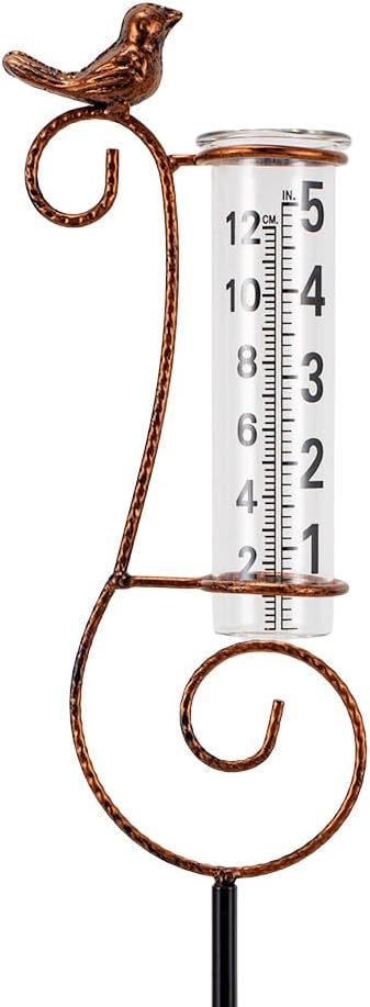 Rain Gauge Outdoor, Hummingbird Rain Gauges for Yard, Freeze Proof Rain Gauge with 7" Glass Tube, Metal Decorative Garden Stake for Measuring Precipitation