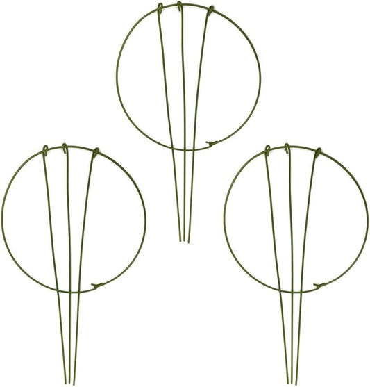 3-Pack Garden Plant Support Stake Green Plant Support Rings for Climbing Plant, Flowers (10" Wide x 17" High)