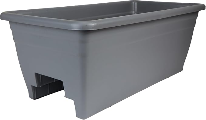 The HC Companies 24 Inch Deck Rail Planter Box with Drainage Plug, Lightweight UV-Resistant Plastic Outdoor Planters for Wood Deck Rail, Flower Box for Garden, Patio, Balcony, and Fence, Warm Gray