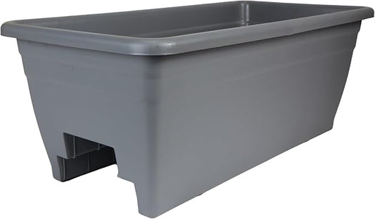 The HC Companies 24 Inch Deck Rail Planter Box with Drainage Plug, Lightweight UV-Resistant Plastic Outdoor Planters for Wood Deck Rail, Flower Box for Garden, Patio, Balcony, and Fence, Warm Gray