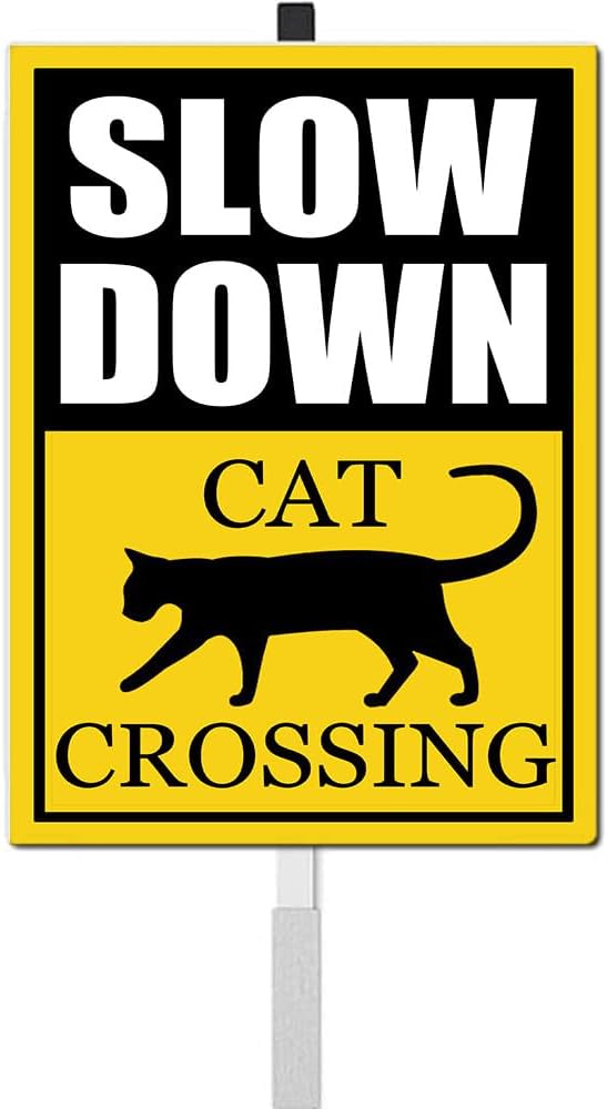 Cat Crossing Slow Down Yard Signs with Stake Safety Sign for Street Rustproof Reflective Aluminum Caution Drive Slowly Watch for Cat Sign Garden Animal Sign for Neighborhoods