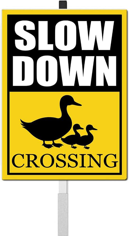 Duck Crossing Sign With Stakes Slow Down Sign For Neighborhoods Aluminium Reflective Rustproof Yard Garden Stake Caution Sign Farm Lawn Walkway Decorations Animal Signs 8X12 IN