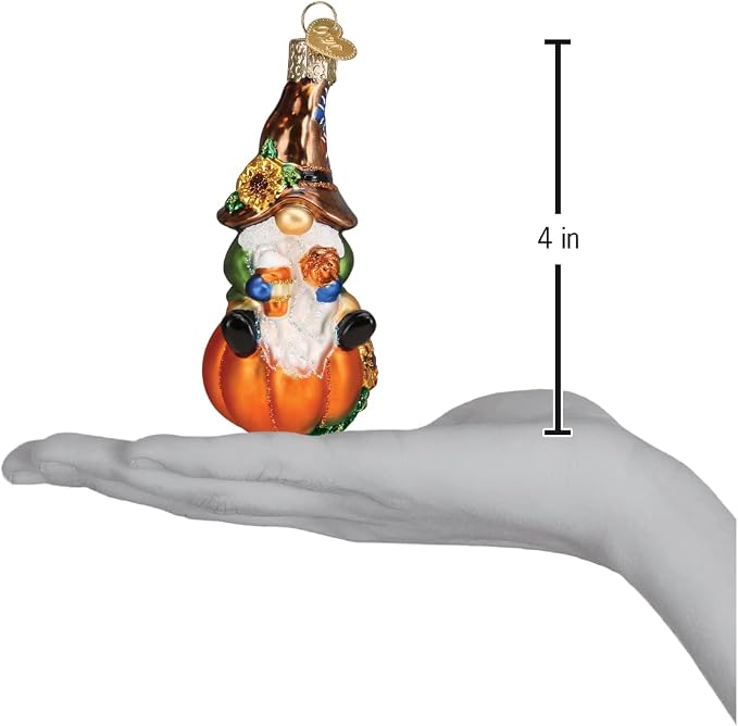 Old World Christmas Fall Harvest Gnome Glass Blown Ornament for Christmas Tree, Handcrafted Holiday Decoration, Gnome Collection