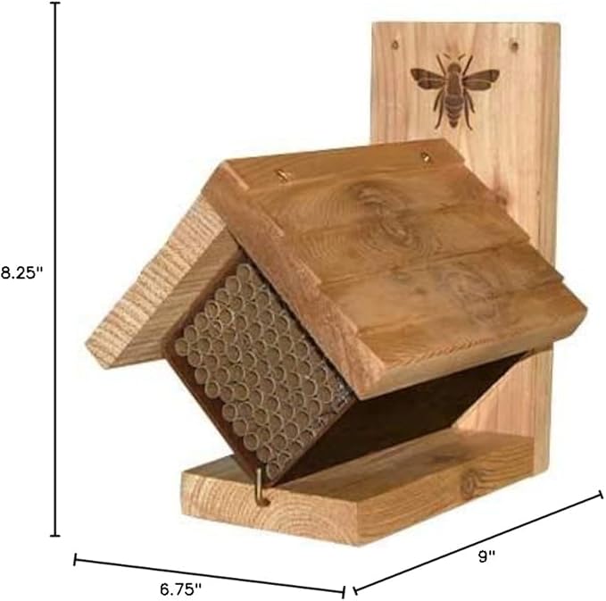 Woodlink Western Cedar Mason Bee House with Replaceable Tubes, Solitary Bee & Pollinator Shelter, Durable Cedar Frame, Post or Wall Mount, Orchard & Hornfaced Bee Habitat