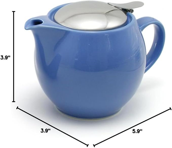 ZERO JAPAN Blueberry Ceramic Teapot, Blue with Violet Undertone, Japanese Teapot with Stainless Steel Lid and Removable Infuser, Made in Mino Japan, 15 oz