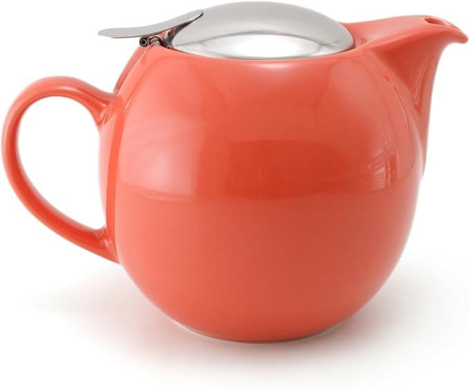 Zero Japan Bee House Round Teapot For One, 24 Oz - Ceramic Tea Pot with Stainless Steel Lid and Infuser, Smooth-Pour Spout, Diswasher and Microwave Safe Tea Pots (Carrot)