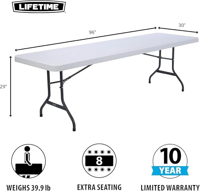 LIFETIME 22980 Folding Utility Table, 8 Feet, White Granite, 96"""