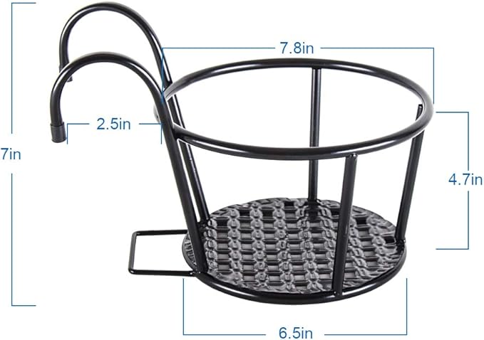 HowRU Iron Art Hanging Baskets Flower Pot Holder - Over the Rail Metal Fence Planters - Pack of 3 - Black