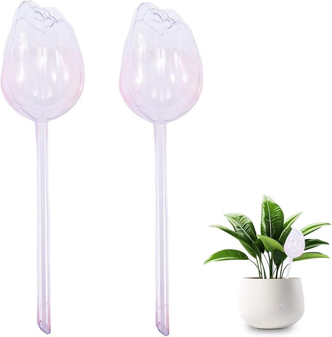 Creative Flower-Shaped Self Watering Globes for Indoor Outdoor Plants – 2"x2"x5" PVC Automatic Drip Irrigation Bulbs for Vacation – Cute Lazy Watering System for Garden & Home Decor (Transparent)