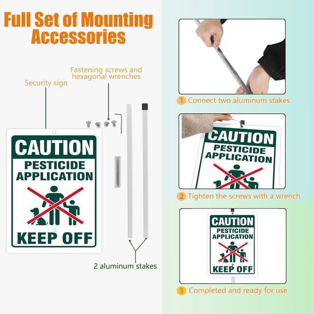 Caution Pesticide Application Keep Off Yard Sign With Stake Keep Off Grass Chemical Reflective Aluminum Yard Signs Rust Free For Lawn Garden Outdoor Signs (8x12) IN
