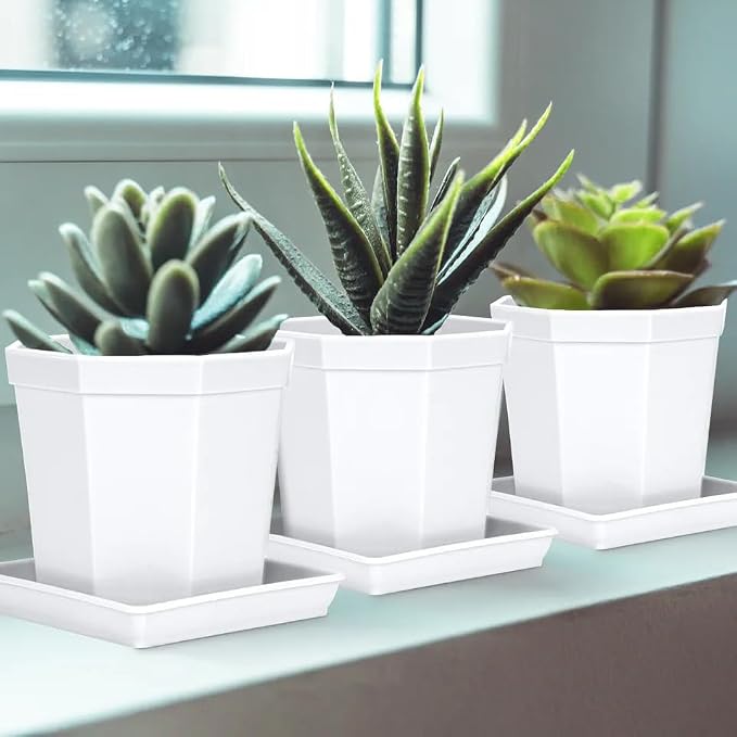 LWALRS 2 Pack Square Plant Saucer 20 22 Inch, Deep Plant Trays for Pots, Planters for Indoors and Outdoors Plants, Duty Plastic Plant Water Tray, Extra Large Plant Saucer (20 inch, White)
