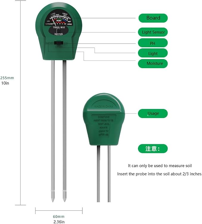 Soil Meters,Soil Test Kit, 3-in-1 Soil Moisture Meter, Soil pH Meters for Garden,Lawn,Farm Indoor&Outdoor White