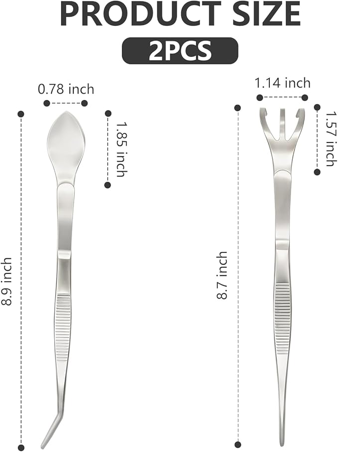 2 PCS Stainless Steel Garden Tweezers Set 2-in-1 Long Plant Tweezers Gardening Tools with 8.9" Curved Tine & 8.7" Straight Rake for Plants, Lawn, Bonsai, Succulents