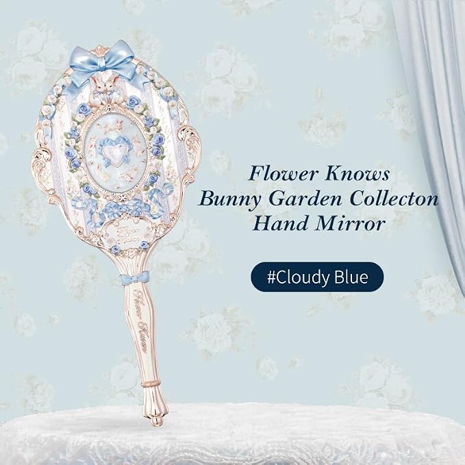 Flower Knows Bunny Garden Collection Hand Mirror,Vintage Portable Handheld Mirror,Fancy & Pretty Princess Mirror with Long Handle,Gift for Girls(Cloudy Blue)