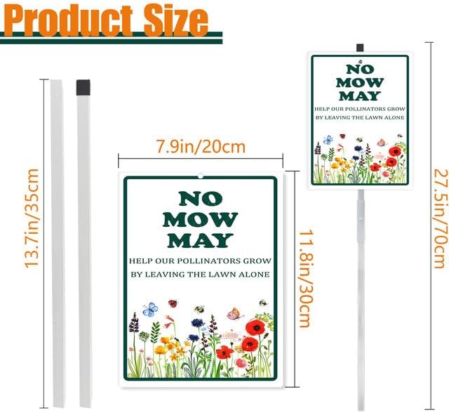 No Mow May Yard Sign With Stake Do Not Mow Reflective Aluminum Lawn Signs Rust Free Protect Pollinator Habitat Wildflowers Garden Signs (8x12) IN