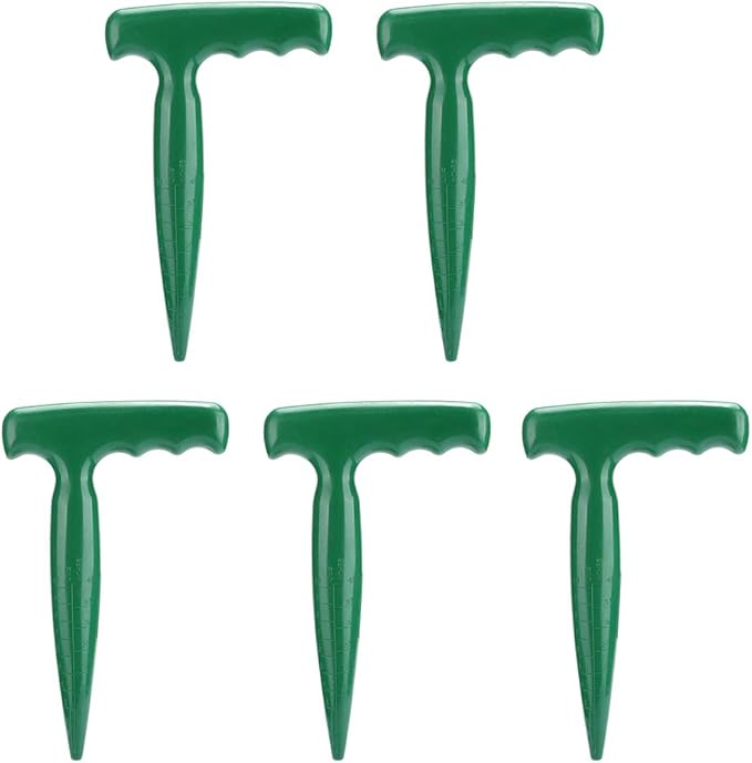 Oumefar 5Pcs Handheld Plastic Transplanting Widger Planting Tools Dibber Soil Digger Hole Punch Sowing Seeds Dispenser Garden Supplies Grip Seedling Puncher