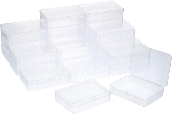 SATINIOR 24 Packs Small Clear Plastic Beads Storage Containers Box with Hinged Lid for Storage of Small Items, Crafts, Jewelry, Hardware(4.45 x 3.3 x 1.18 Inches)