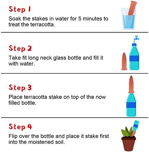 Jovitec 6 Pieces Terracotta Plant Watering Stakes Self Watering Spikes Automatic Plant Waterers Devices for Indoor Outdoor Home and Office Plants (Rustic Red)