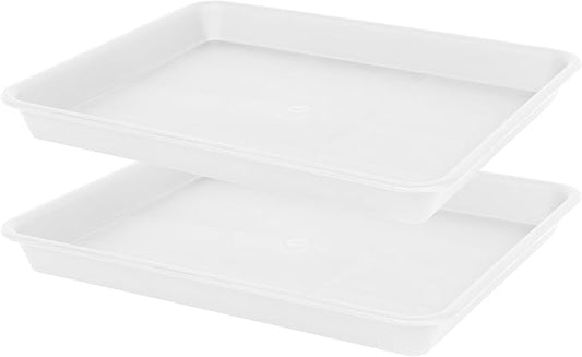 VUWEZ 2 Pack Plant Saucer, Nursery Trays, Heavy Sturdy Seed Starting Tray for Indoors No Holes, Starter Growing Tray (17.5"x10.6", Creamy White)