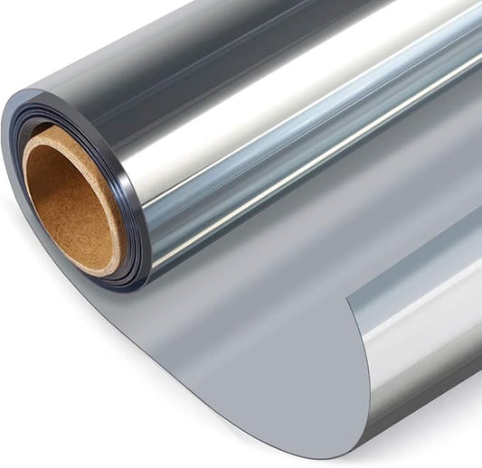 HIDBEA One Way Privacy Window Film, Daytime Privacy Sun Blocking Anti UV Reflective Window film Heat Control Static Cling Window Tint film for Home and Office, Silver, 35.4 x 393.7 Inch