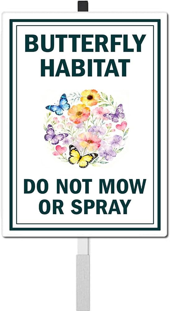 Butterfly Habitat Yard Sign With Stakes Do Not Mow Do Not Spray Signs No Mow May Wildflower Pollinator Friendly Habitat Reflective Rustproof Aluminium Garden Stake Outdoor 8X12 IN