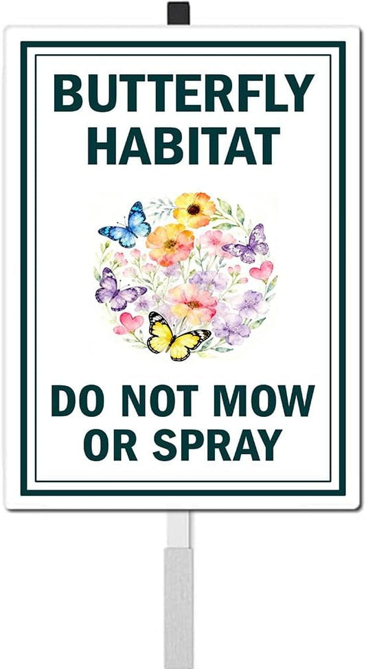 Butterfly Habitat Yard Sign With Stakes Do Not Mow Do Not Spray Signs No Mow May Wildflower Pollinator Friendly Habitat Reflective Rustproof Aluminium Garden Stake Outdoor 8X12 IN