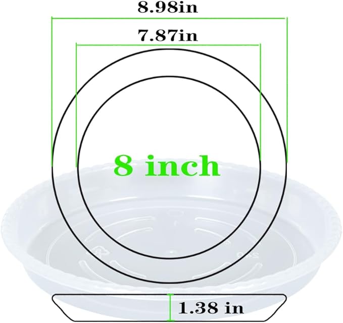 OVZILKI Plant Saucer 6 Pack of 8 inch, Clear Plastic Flower Plant Pot Saucer, Heavy Duty Plant Drip Trays Saucers for Indoor, Plant Water Tray for Planters