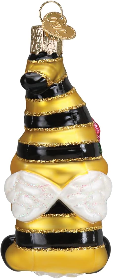 Old World Christmas Bee Happy Gnome Glass Blown Ornament for Christmas Tree, Handcrafted Holiday Decoration, Gnome Collection