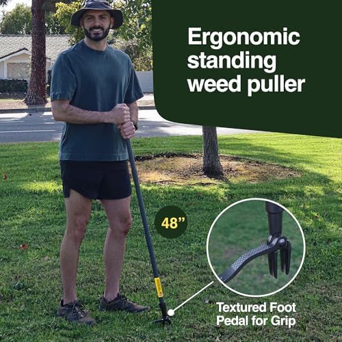 Rocklin Stand Up Weed Puller Tool Long Handle 48” | No Bending or Kneeling | 4-Claw Steel Head, Heavy Duty Dandelion Root Extractor & Weed Remover for Lawn for Dad, Husband & Men