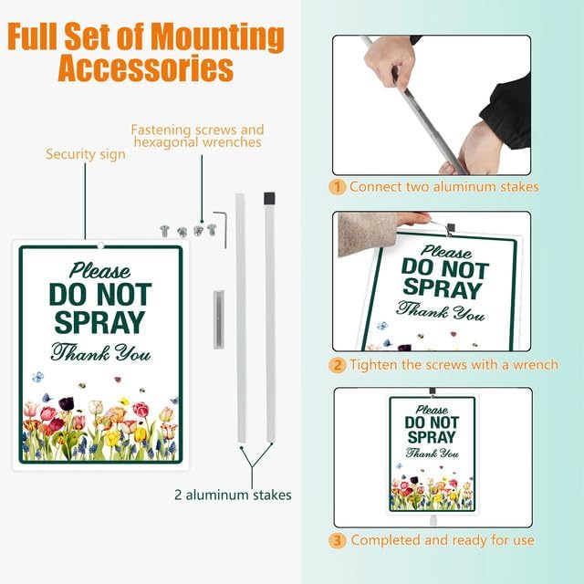Please Do Not Spray Thank You Yard Sign With Stake No Spray Zone Reflective Aluminum Lawn Signs Signs Rust Free Pollinator Wildflowers Garden Signs (8x12) IN