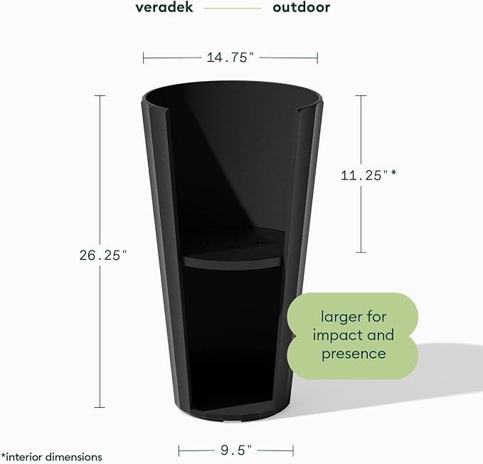 Veradek Column Series 26" Tall Outdoor Planter for Porch & Patio | Durable Plastic-Stone Material w/Shelf | Modern Décor for Plants & Flowers
