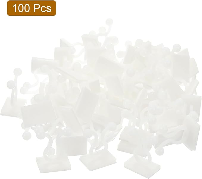 uxcell 100Pcs Plant Climbing Wall Fixture Clips, Plant Fixer Self-Adhesive Hooks Wire Fixing Supporting for Indoor Outdoor Decoration and Cable Wire Fixing (White, 8mm/0.31")