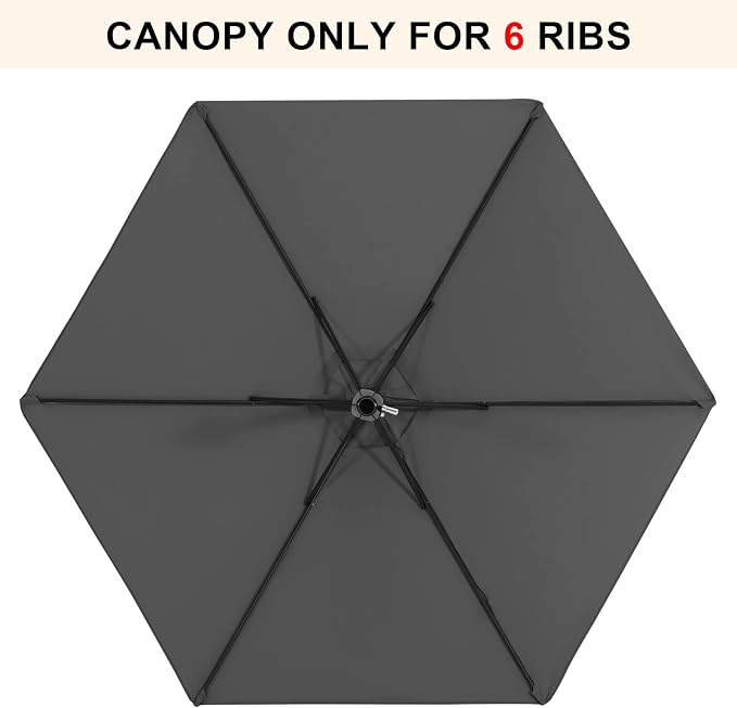 MASTERCANOPY Patio Umbrella 7.5 ft Replacement Canopy for 6 Ribs-Dark Grey Canopy Only