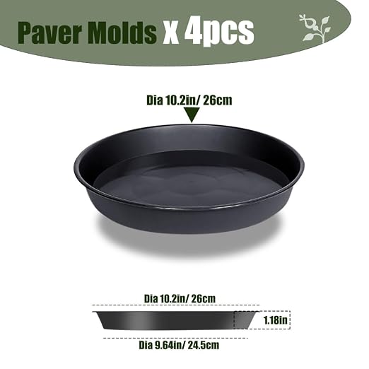 4 Pcs Stepping Stone Mold, Round Plastic Paver Molds for Concrete, Dia 10.2 in/ 1.18 in Depth Cement Black Tray, Reusable DIY Form for Paving Garden Path, Walkway, Patio, Outdoor Landscaping