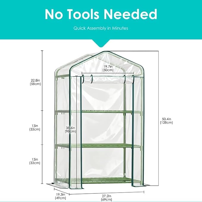 Twira 3-Tier Mini Greenhouse Outdoor, Portable Small Greenhouses for Winter, PE-coated Metal Frame & PVC Cover Green House for Outside Plants, Indoor Greenhouse Women Men Gardening Gifts 2.3x1.6x4.2ft