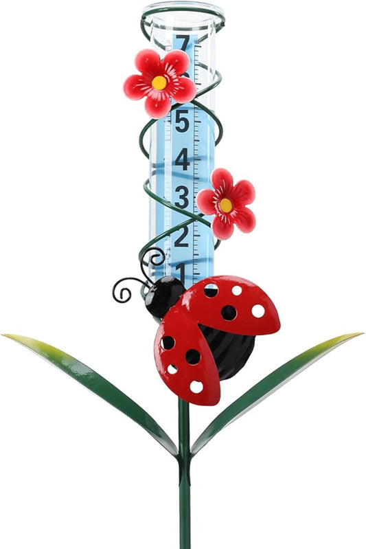 MUMTOP Rain Gauge Outdoor, 35 Inch Large Number Easy Read Water Measure Gauge for Lawn, Yard and Garden(Ladybug)