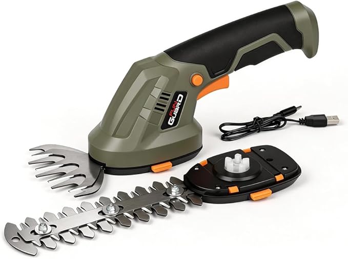 2-in-1 Cordless Hedge Trimmer & Grass Shear, Handheld Electric Shrub Trimmer with Rechargeable Battery and Type-C Cable for Garden, Yard and Lawn