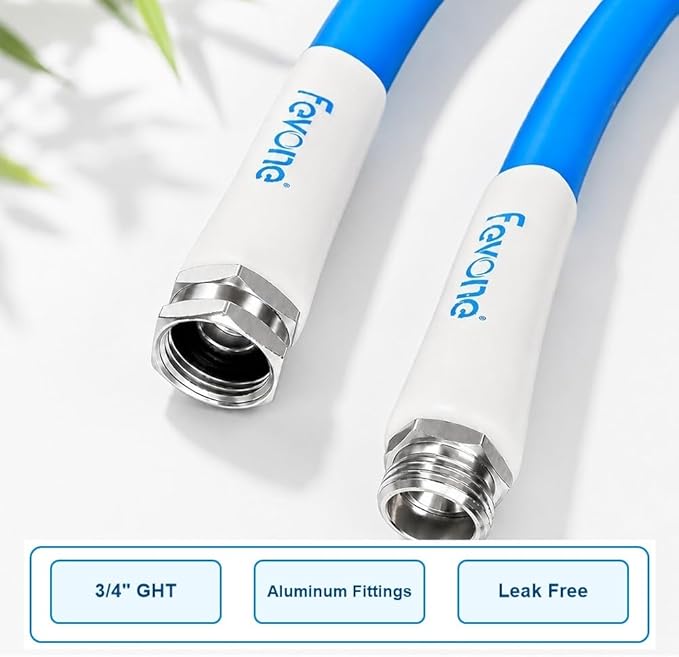 FEVONE 12 ft x 5/8 in Garden Hose, Drinking Water Safe Flexible Water Hose, Short Lightweight Hybrid Polymer Hose, Kink-Resistant, 3/4 in Aluminum Fittings, Leak-Free, 600 PSI