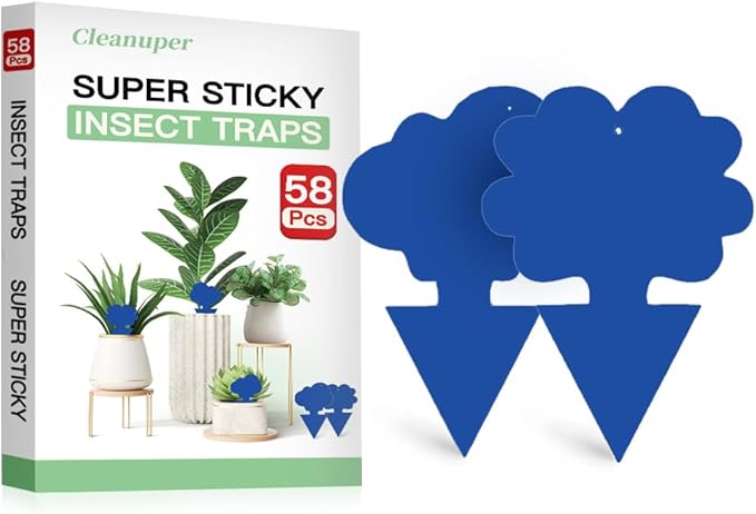 58 Pack Gnat Killer Sticky Traps for Plants - Blue Fungus Gnat Sticky Trap for Indoor Houseplants, Fruit Flies, Whiteflies, Aphids - Family Friendly Design, Flower and Cloud Shapes