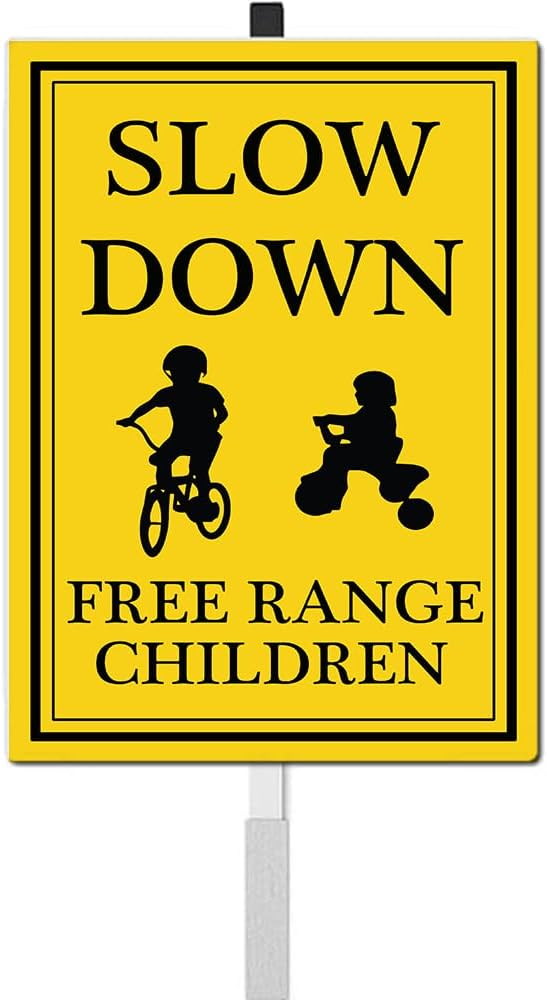 Slow Down Kids At Play Safety Signs for Street with Stake Free Range Children Playing Sign Rustproof Reflective Aluminum Caution Drive Slowly for Yard Driveway Neighborhoods