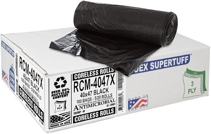 Aluf Plastics 45 Gallon 1.5 MIL (eq) Black Heavy Duty Trash Bags - 40" x 47" - Pack of 100 - for Construction, Industrial, Outdoor, & Commercial