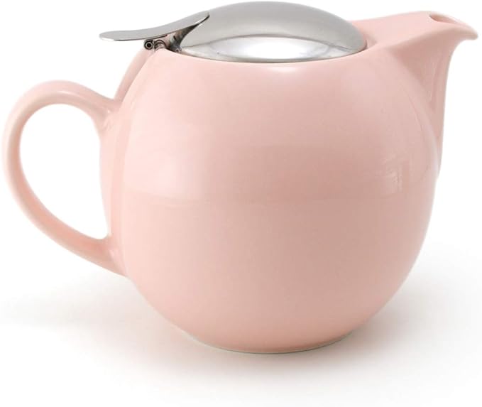 Zero Japan Bee House Round Teapot For One, 24 Oz - Ceramic Tea Pot with Stainless Steel Lid and Infuser, Smooth-Pour Spout, Diswasher and Microwave Safe Tea Pots (Pink)