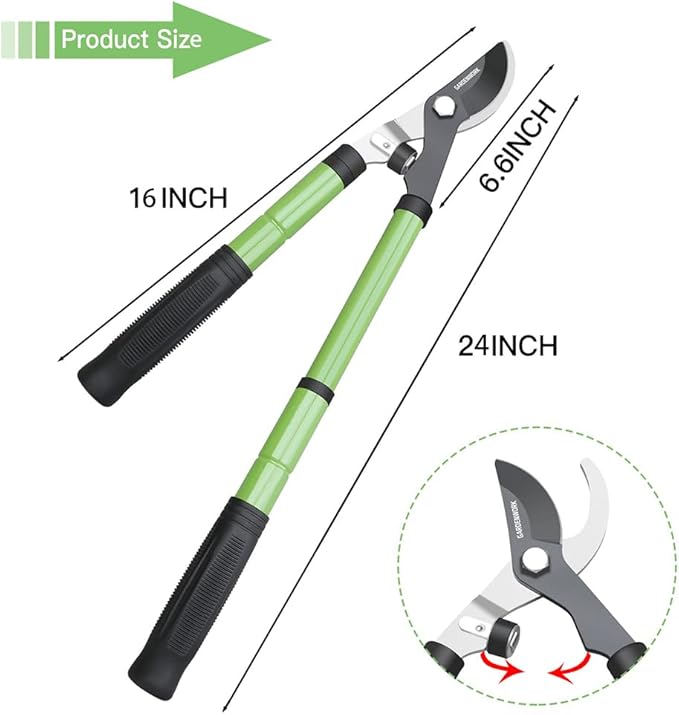 GARDENWORK 16-24" Loppers for Tree Trimmer Heavy Duty,Tree Branch Cutter,Extendable Tree Trimmer with SK5 High Carbon Steel Blade,Garden Shears with 1.6"Cutting Capacity